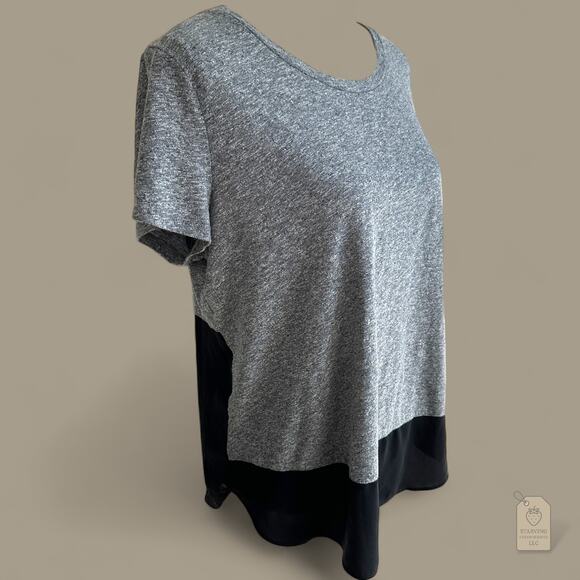 Express Gray Black Colorblock Sheer Hem Short Sleeve Top Women’s Size L - Picture 3 of 8
